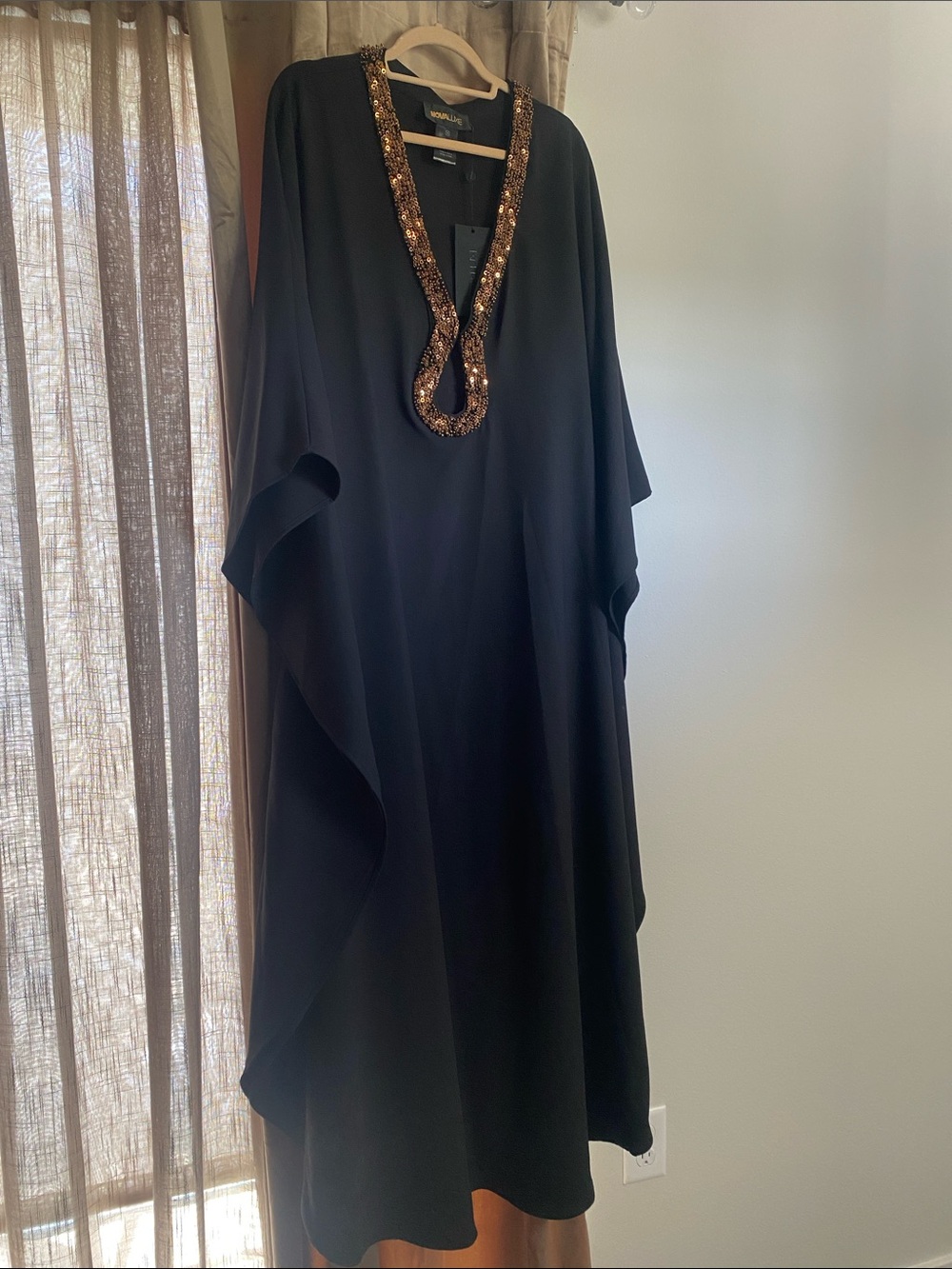 Fashion Nova LUXE Black Maxi Dress with Gold Sequin Trim